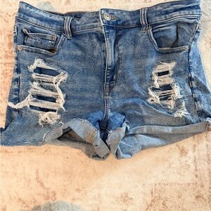 American Eagle Outfitters Blue Distressed Jean Shorts